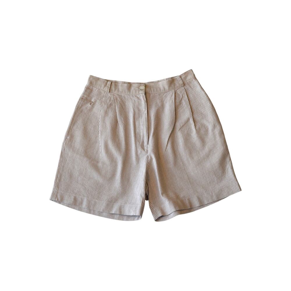 Vintage Cream Striped Pleated Shorts XS Coastal Preppy